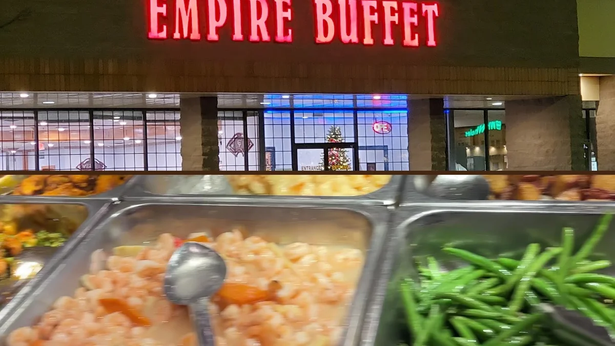 Rows of food pans on a buffet line.